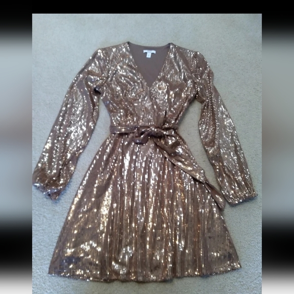 Rose Gold/Champagne Sequin Cocktail Dress Women’s Size Small - Picture 11 of 11